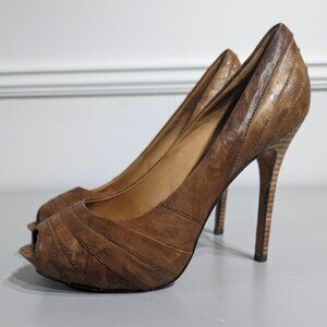 L.A.M.B brown leather peeptoe stilletto